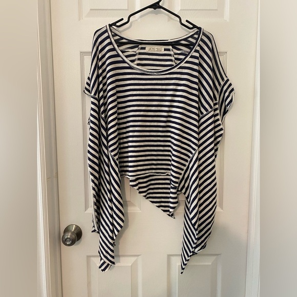 Free People We The Free Angel Striped Asymmetrical Tee Size Large - Picture 5 of 14